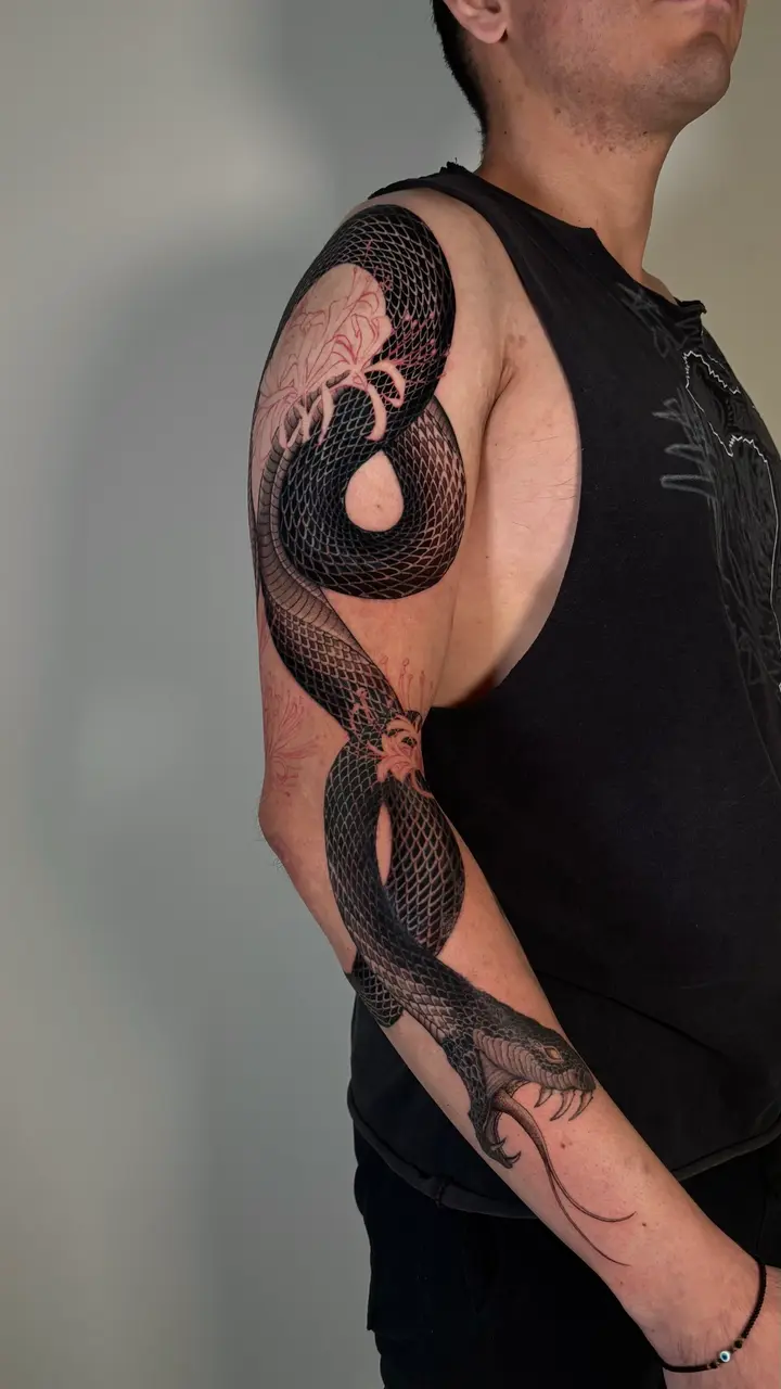Snake Sleeve — Blackwork tattoo by Nillattt, photo 1