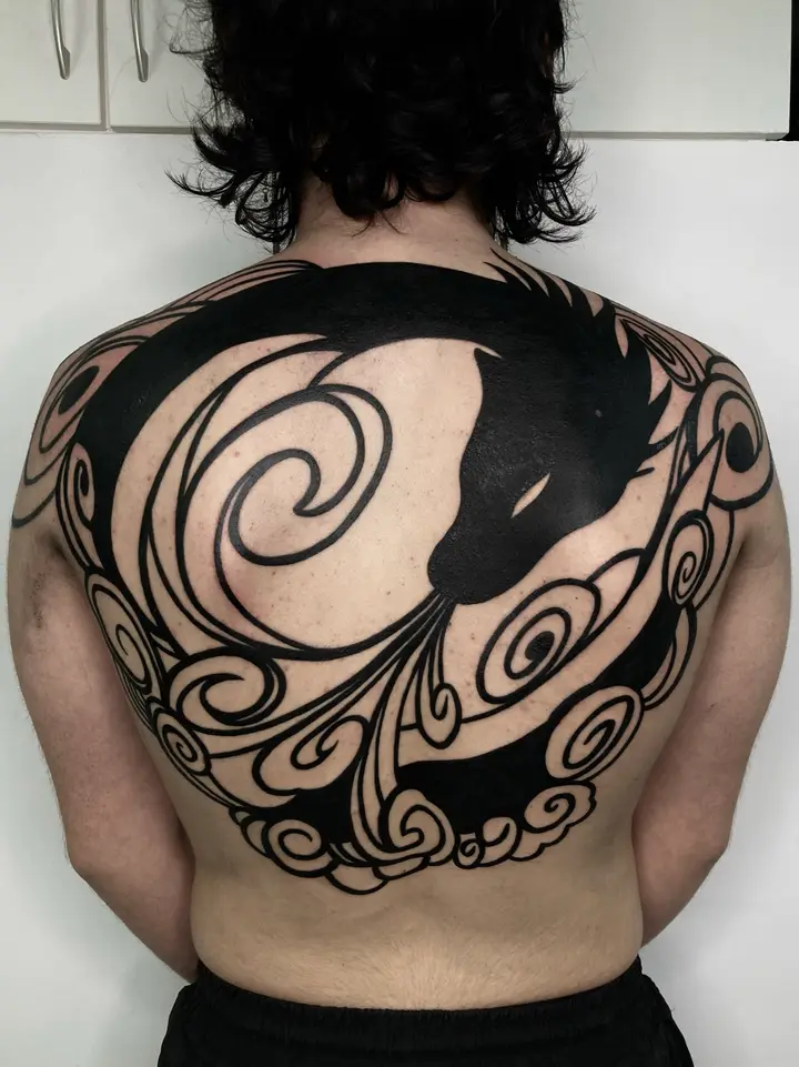 Back Tribal Dragon — Blackwork tattoo by Nillattt, photo 1